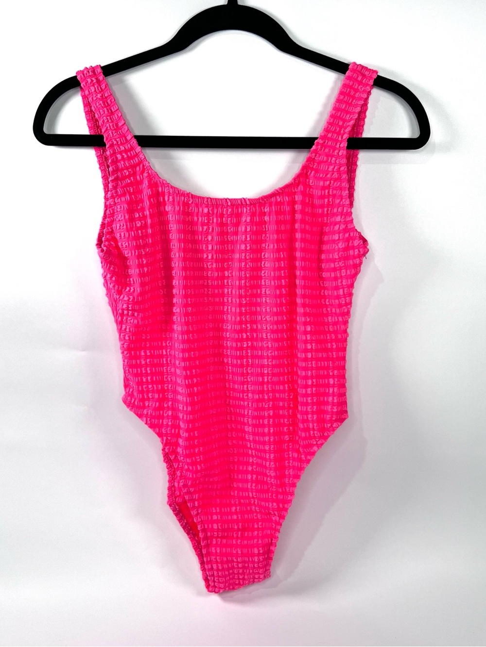 Vintage 80s 90s Pro Spirit Neon Pink Popcorn Crinkle One Piece Swimsuit 9/10